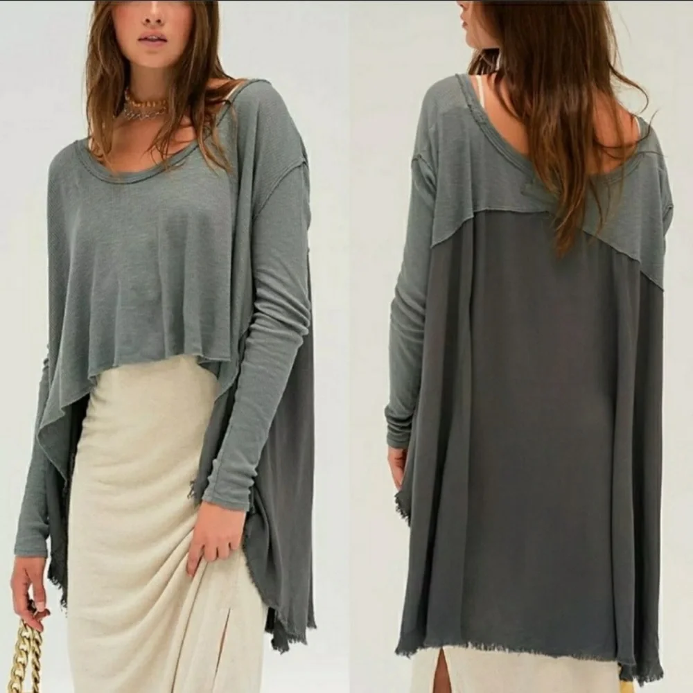 🆕 Free People We The Free TT Special Waffle Knit High/Low Oversized Top